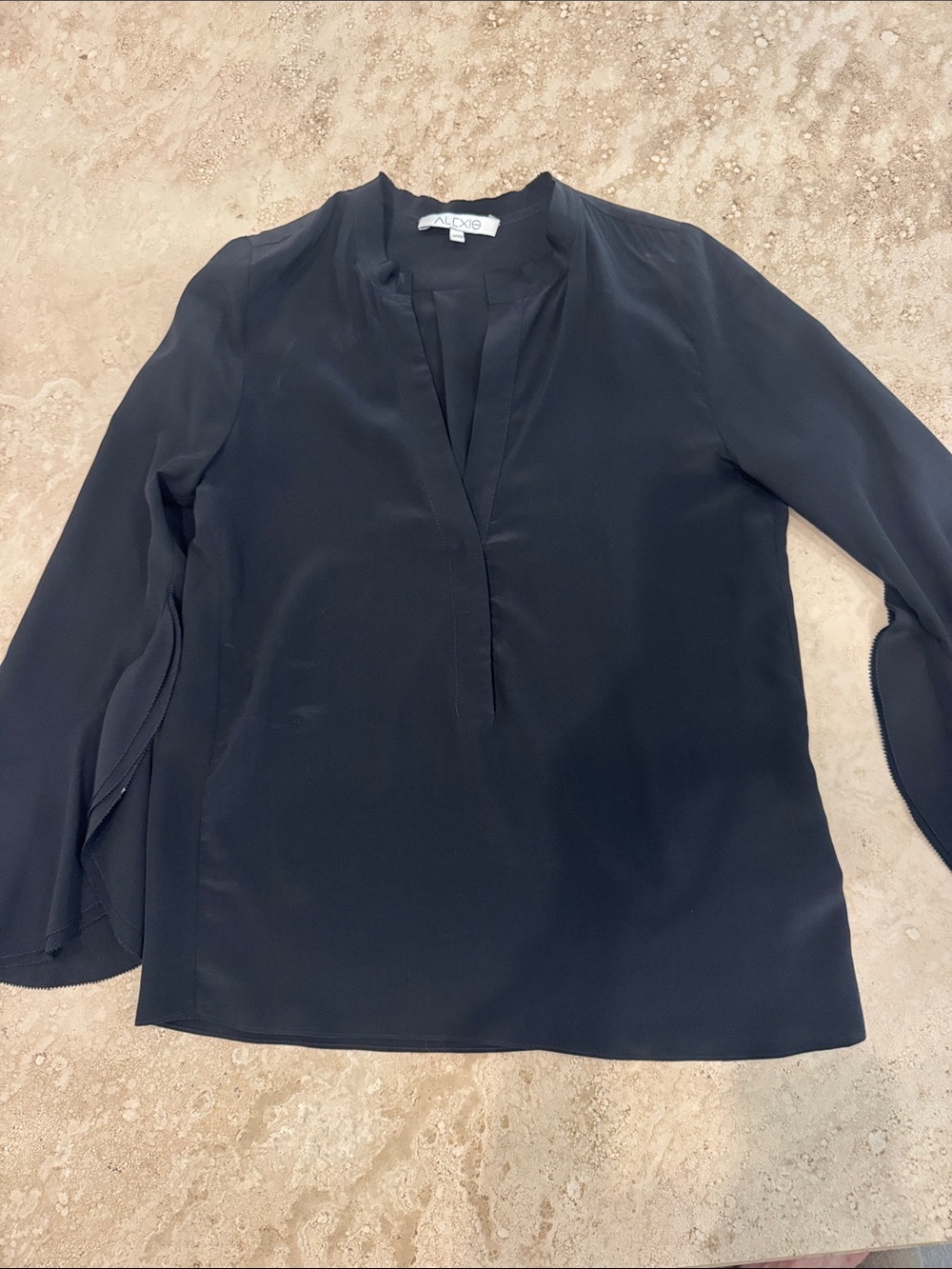 Alexis Black Split-Neck Long Sleeve Blouse